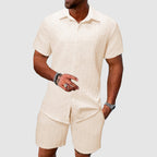 Man wearing textured white shirt, front-facing pose