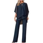 Women's chiffon jumpsuit with batwing sleeves, full-length front view
