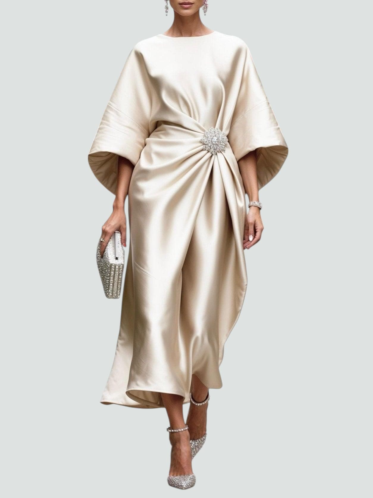 Detail shot of kimono sleeve and satin fabric texture