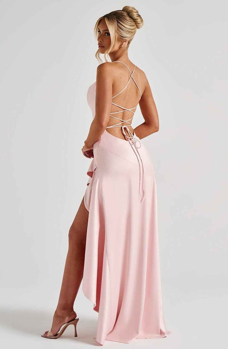 Full-length side profile of dress on model