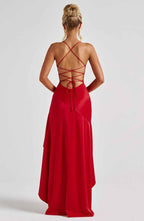 Overall dress styling on model, standing pose