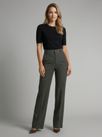 Pantalon large taille haute avec plis pour femme – vue 2