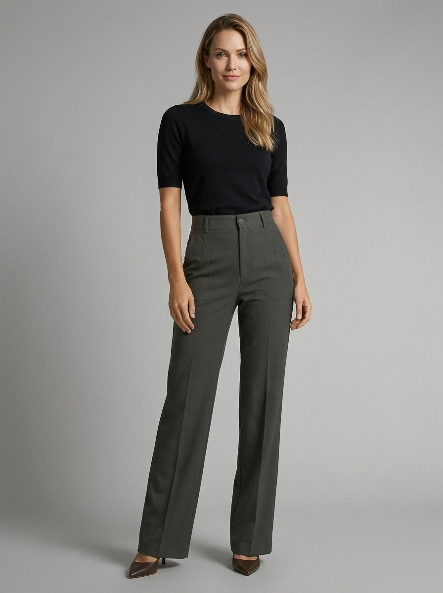 Pantalon large taille haute avec plis pour femme – vue 2