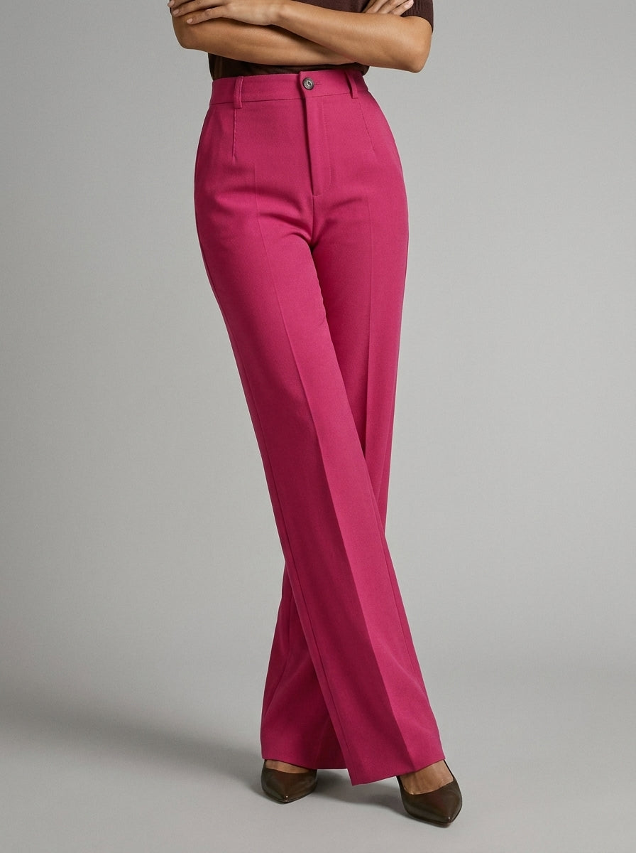 Pantalon large taille haute avec plis fuchsia rose pour femme