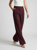 Pantalon large taille haute avec plis marron foncé pour femme