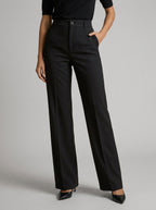 Pantalon large taille haute avec plis noir pour femme
