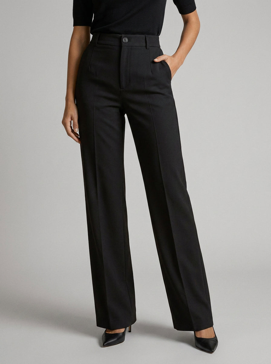 Pantalon large taille haute avec plis noir pour femme