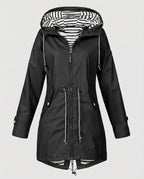 Parka imperméable à capuche avec cordons ajustables pour femme