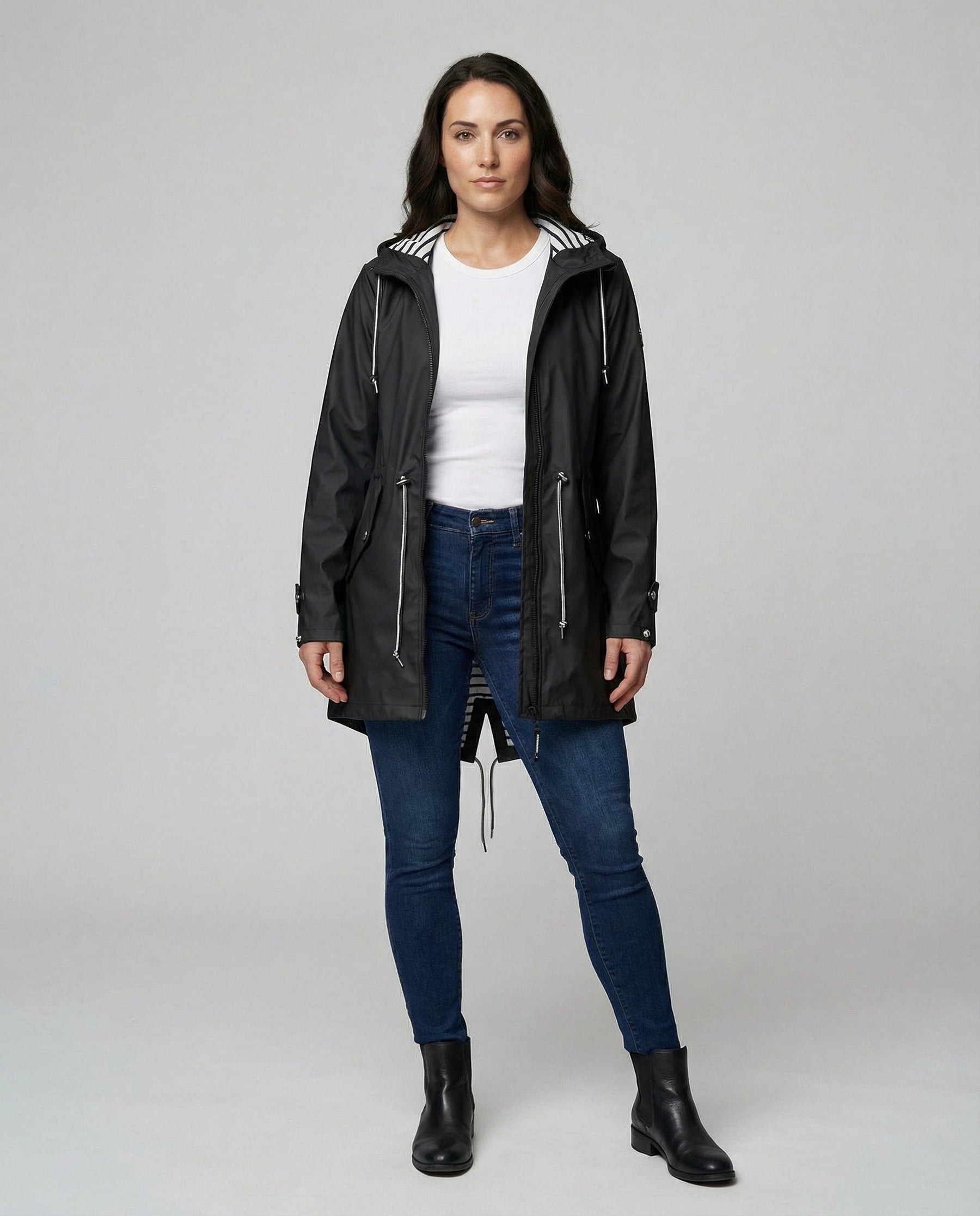Parka imperméable à capuche avec cordons ajustables pour femme – vue 2