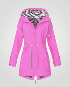 Parka imperméable à capuche avec cordons ajustables rose pour femme
