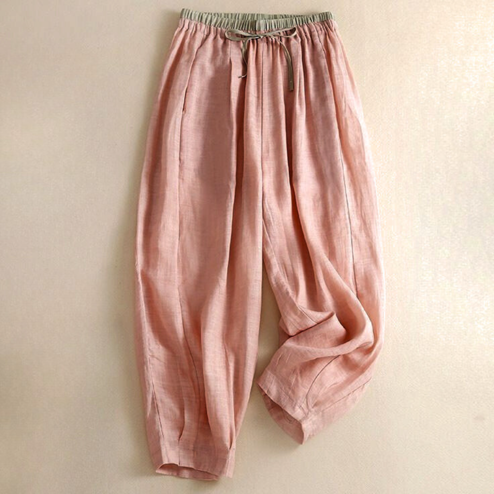 Women's Linen Drawstring Tapered Trousers