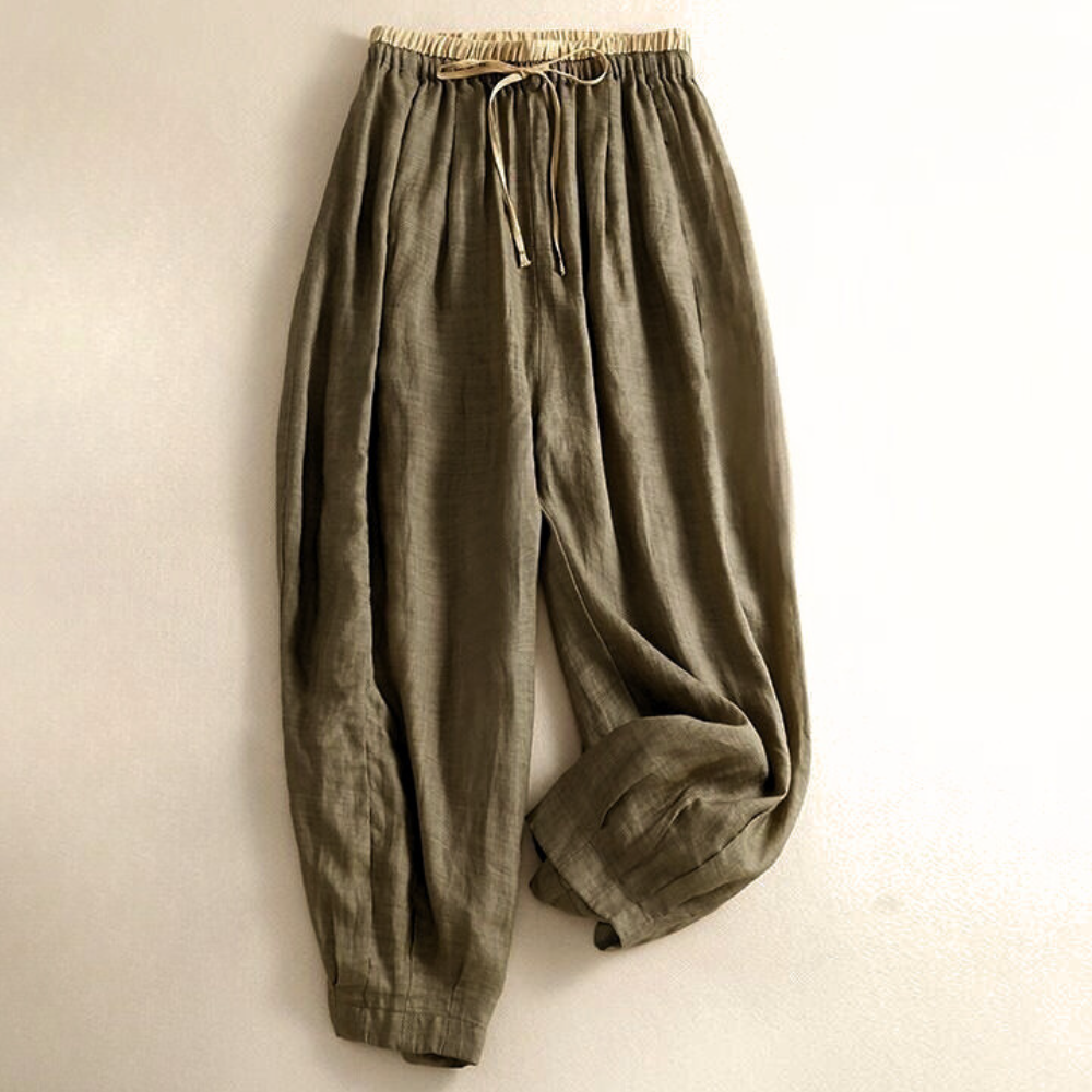 Women's Linen Drawstring Tapered Trousers
