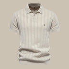 Polo texturé à col chemise et boutons beige pour homme