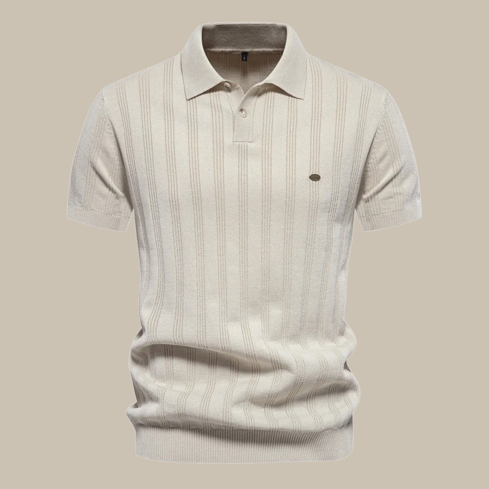 Polo texturé à col chemise et boutons beige pour homme
