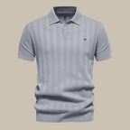 Polo texturé à col chemise et boutons gris clair pour homme