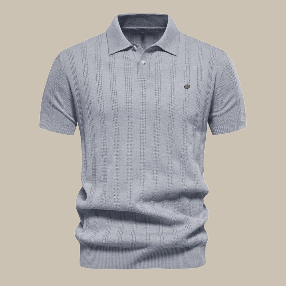 Polo texturé à col chemise et boutons gris clair pour homme