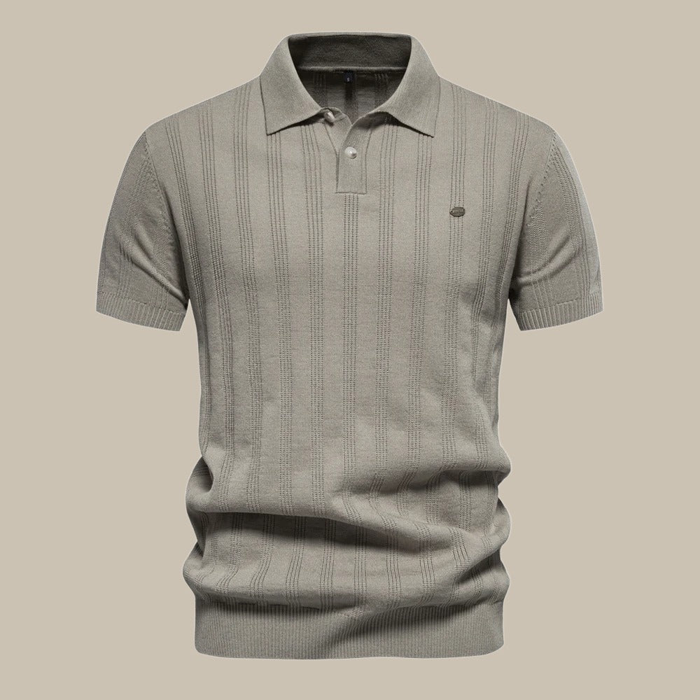 Polo texturé à col chemise et boutons kaki pour homme