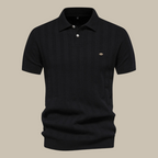 Polo texturé à col chemise et boutons noir pour homme