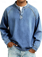 Pull col boutonné effet délavé vintage bleu clair pour homme