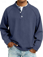 Pull col boutonné effet délavé vintage bleu foncé pour homme