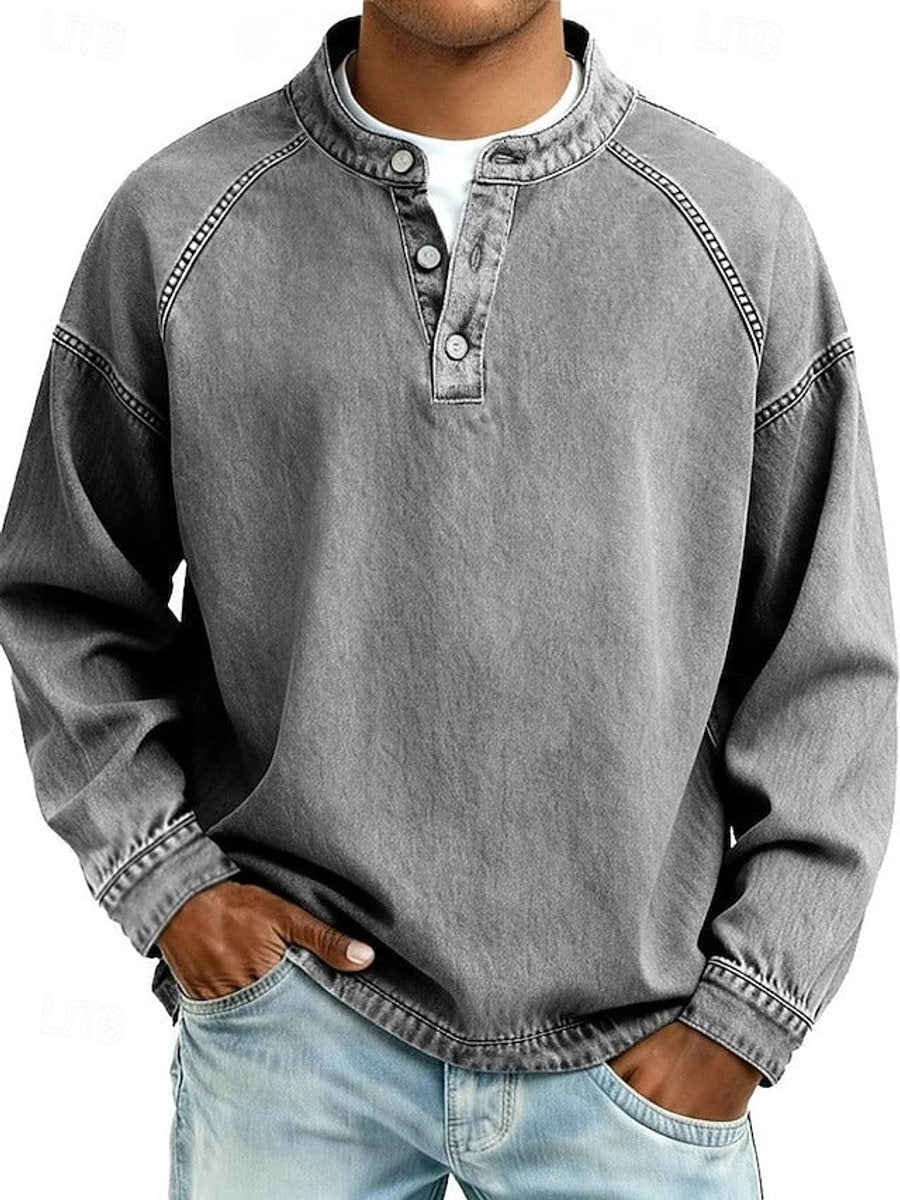 Pull col boutonné effet délavé vintage gris pour homme