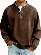 Pull col boutonné effet délavé vintage marron pour homme