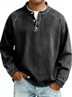 Pull col boutonné effet délavé vintage noir pour homme
