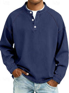 Pull col boutonné effet délavé vintage royal bleu pour homme