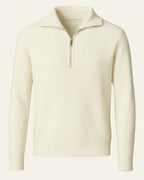 Pull col haut demi-zip côtelé blanc pour homme