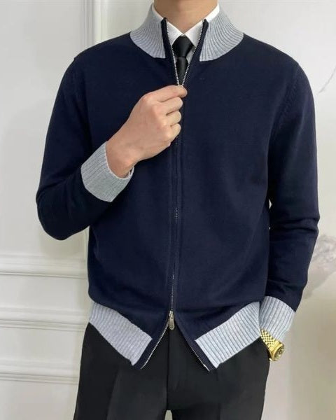Pull zippé col montant finitions côtelées pour homme – vue 8