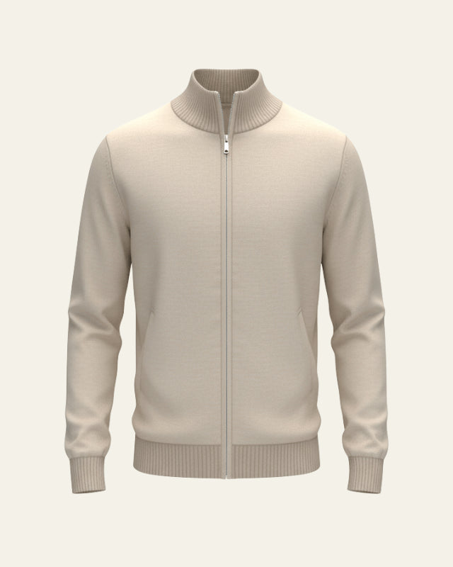 Pull zippé col montant finitions côtelées pour homme