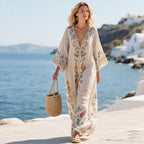 Women's V-Neck Maxi Caftan Dress with Bohemian Print