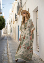 Women's V-Neck Maxi Caftan Dress with Bohemian Print
