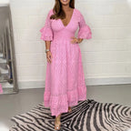 Robe midi broderie anglaise manches volants pour femme – vue 3