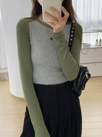 Robe courte moulante côtelée à boutons vert océan pour femme