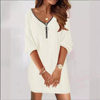 Robe tricot torsadée col V zippé pour femme – vue 3
