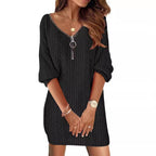 Robe tricot torsadée col V zippé pour femme – vue 4