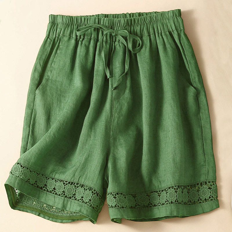 Women's Cotton Lace Trim Drawstring Shorts