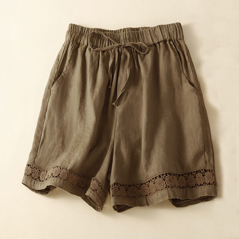 Side view of shorts showing lace hem detail