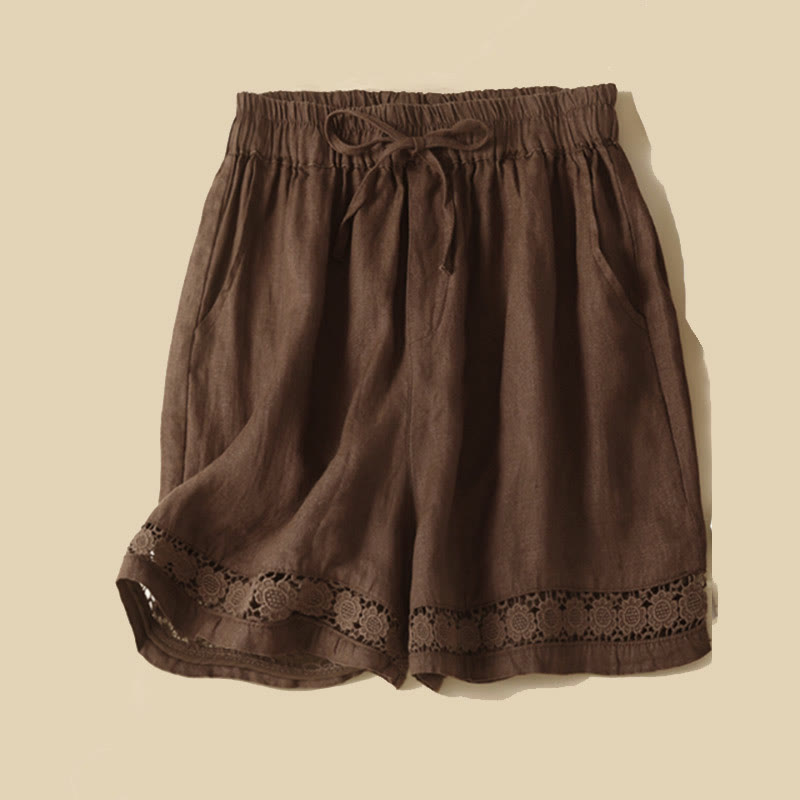 Back view of cotton shorts with drawstring waistband