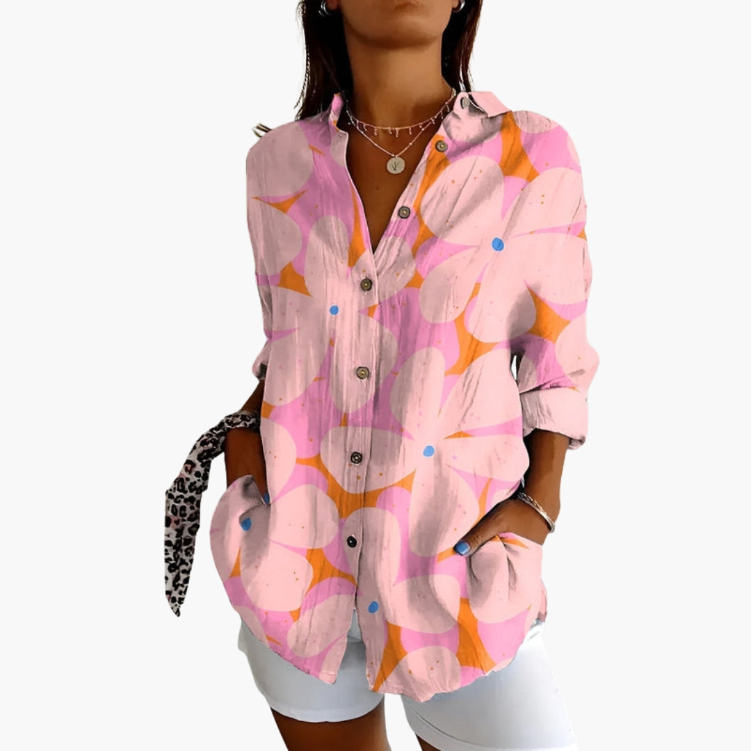 Model with rolled tab cuffs visible on full-length sleeves
