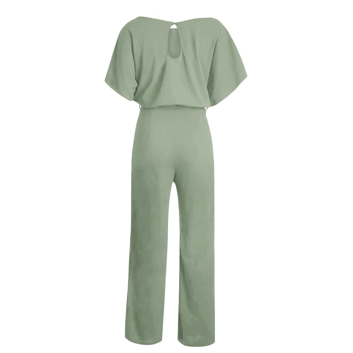 Model wearing belted jumpsuit in relaxed wide leg silhouette, full-length standing pose