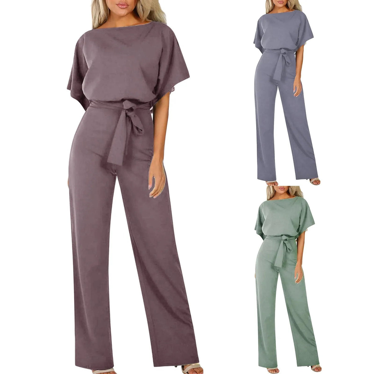 Side angle of wide leg trousers and flowing silhouette