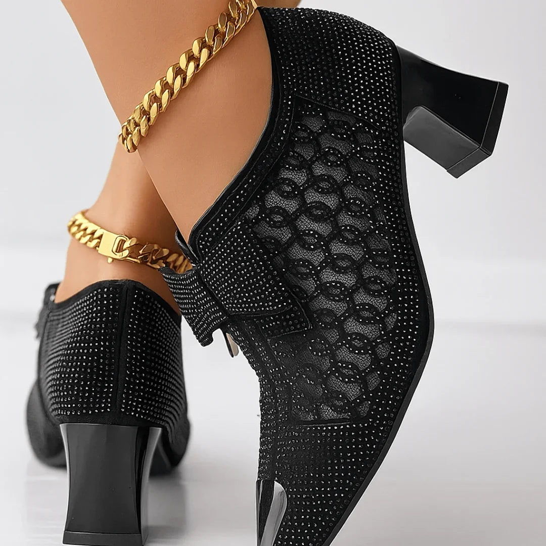 Back view of heel design and closure
