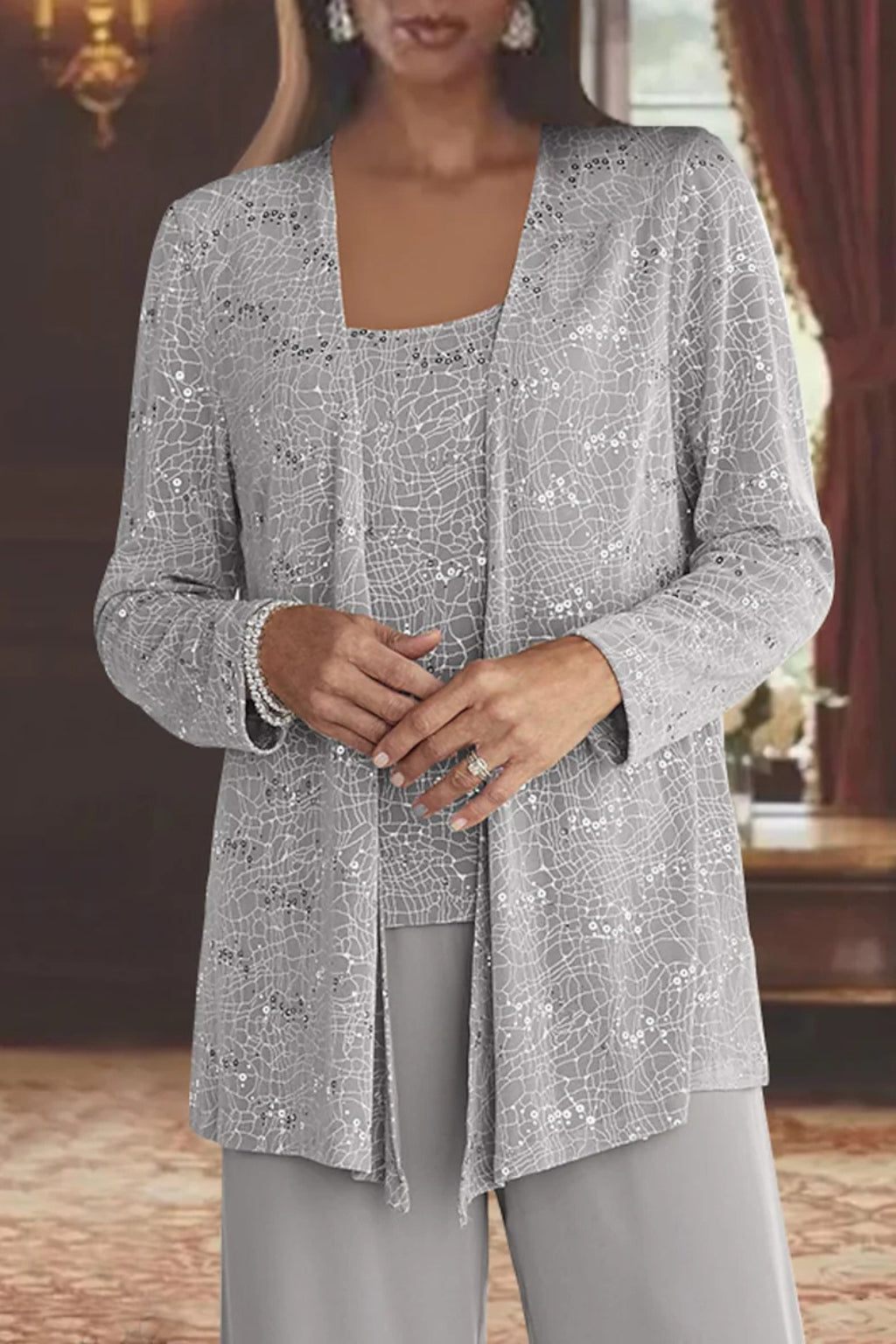 Close-up of shimmering sequin jacket detail and texture