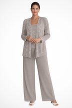 Three-quarter angle view of sequin jacket and suit