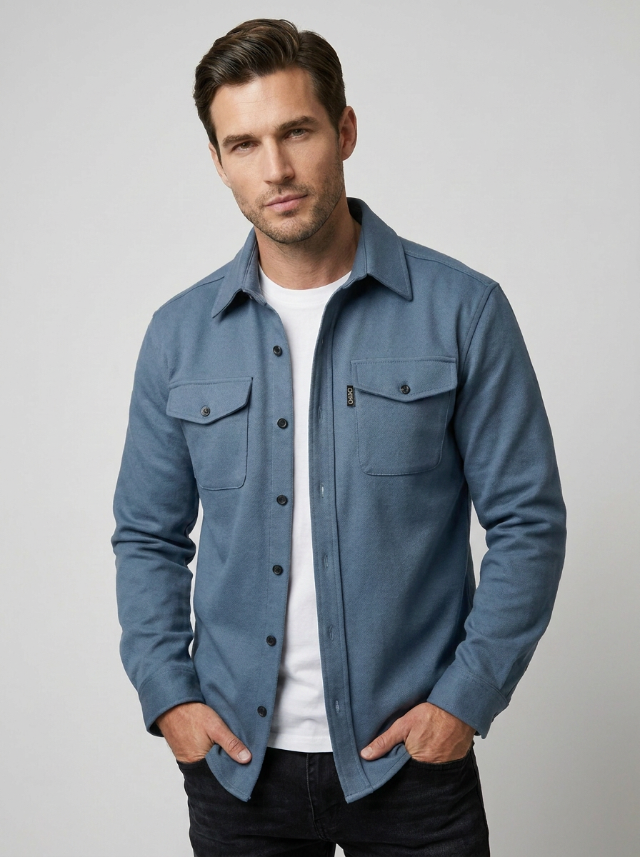 Surchemise à col classique et poches poitrine bleu pour homme