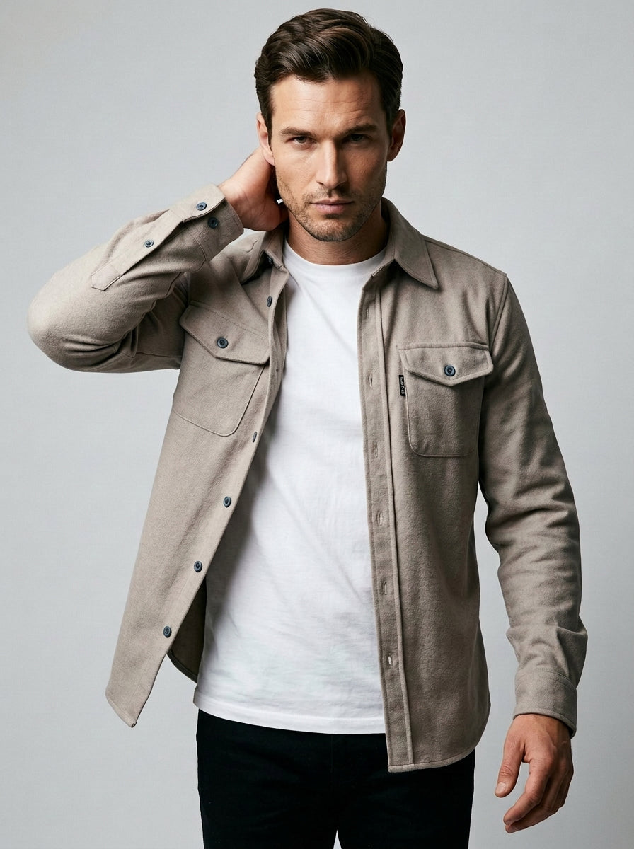 Surchemise à col classique et poches poitrine gris pour homme