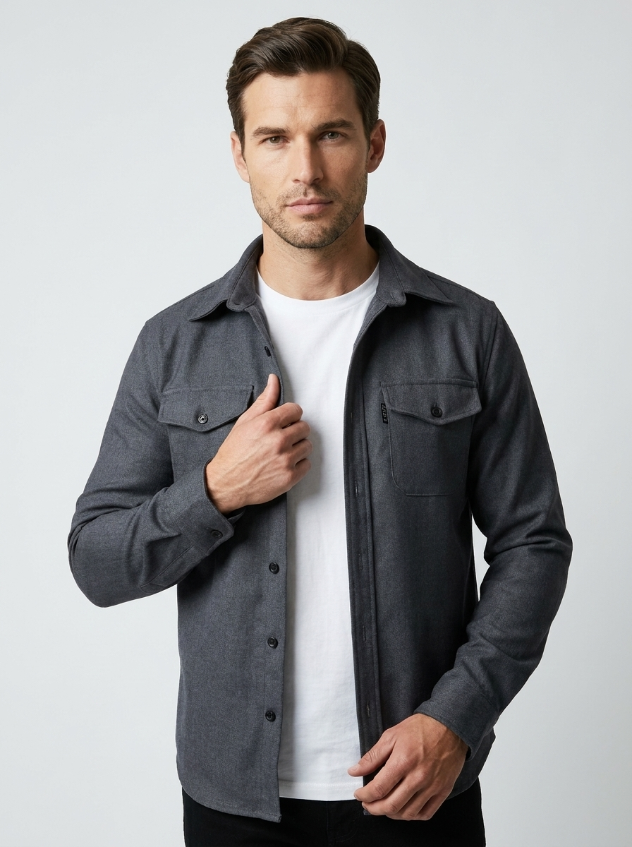 Surchemise à col classique et poches poitrine gris foncé pour homme