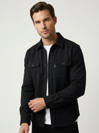 Surchemise à col classique et poches poitrine noir pour homme